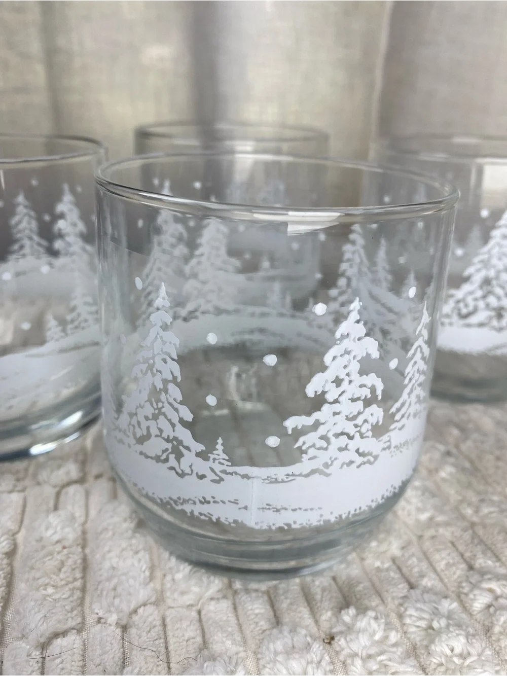 VTG 1980s Libbey Winterland Snowy Pines Rocks Glasses - Set of 4